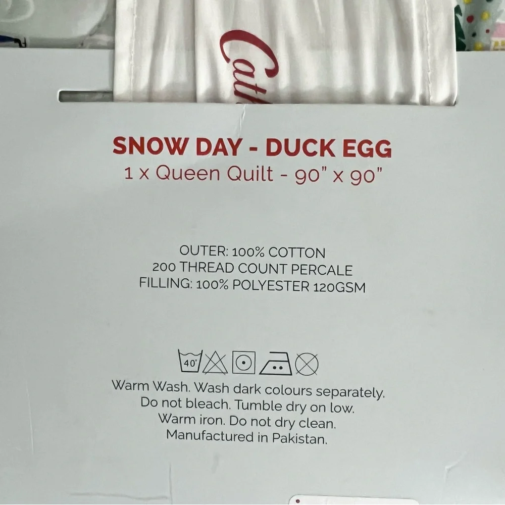Cath Kidston® London Holidays SNOW DAY - DUCK EGG Cotton Quilt, Queen Size, NWT